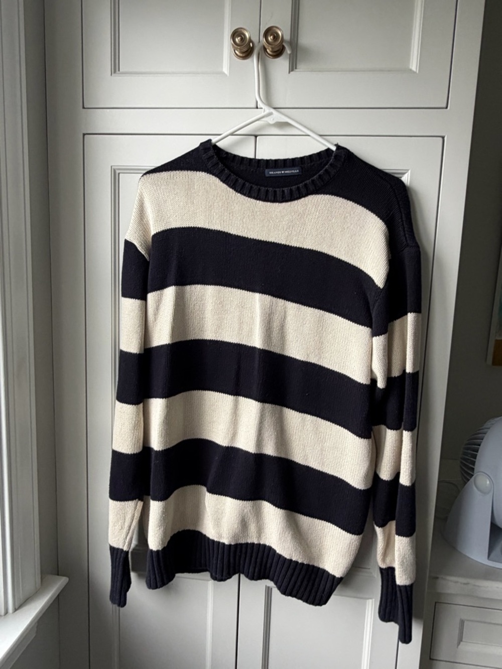 Brandy Melville Black & Cream Striped Crewneck Sweater